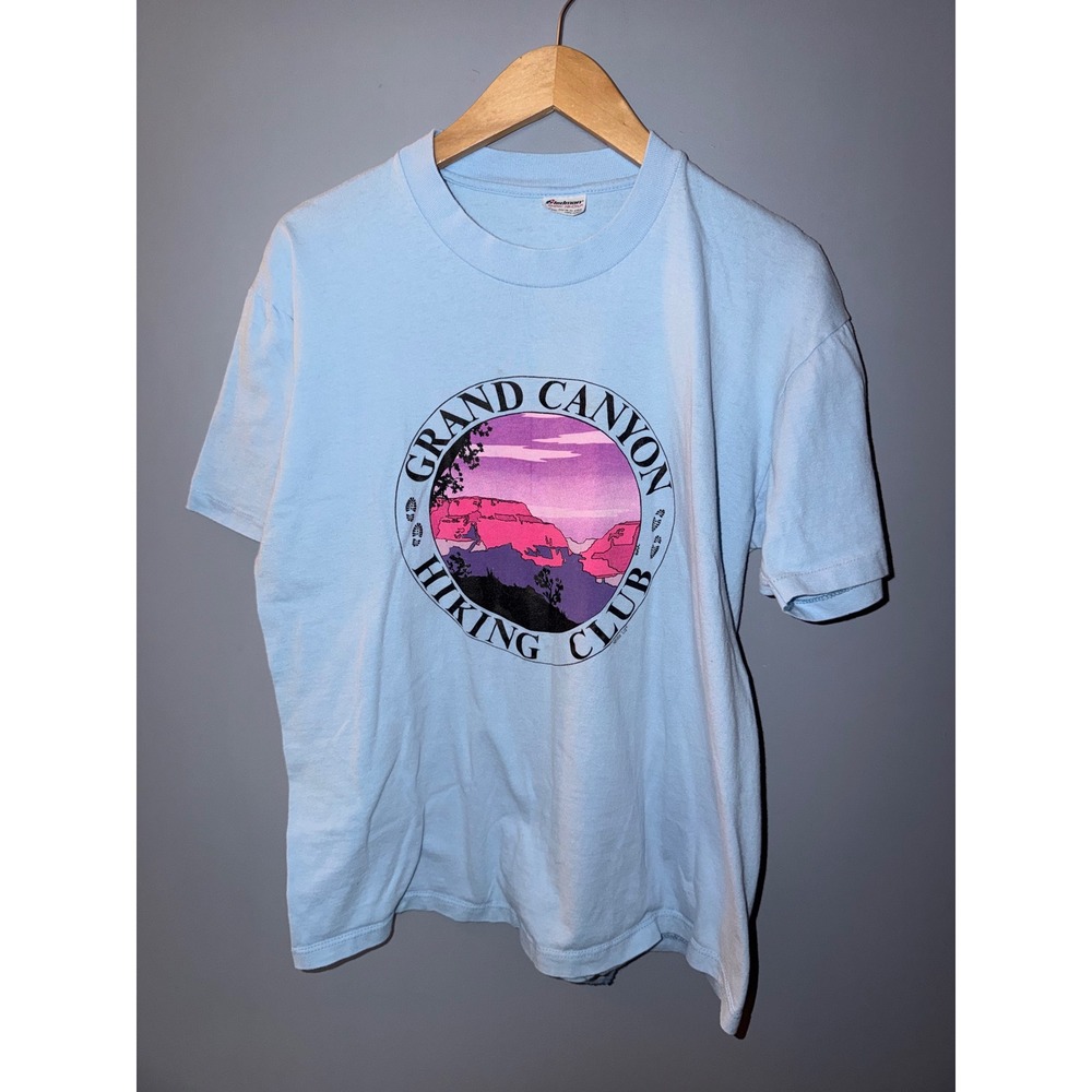 Vintage 80s Stedman Grand Canyon Hiking Club T-Shirt Blue Single Stitch‎ Large